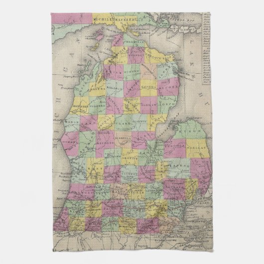Vintage Karte von Michigan (1853) Geschirrtuch (Vertikal)