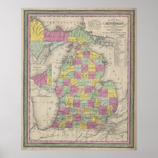 Vintage Karte von Michigan (1853) Poster (Vorne)