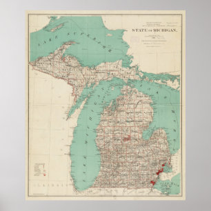 Vintage Karte von Michigan (1888) Poster
