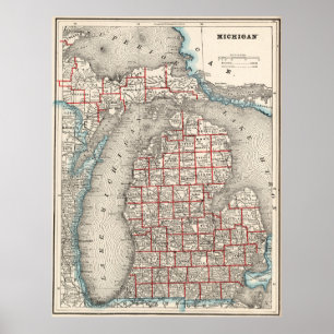 Vintage Karte von Michigan (1893) Poster