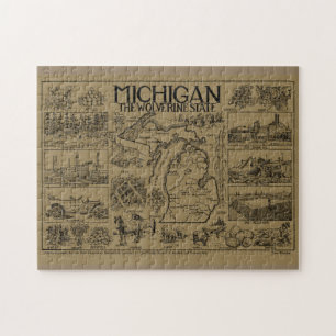 Vintage-Karte von Michigan (1912) - Beige Puzzle