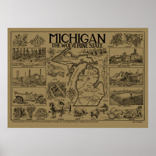 Vintage Karte von Michigan (1912) - Tan Poster