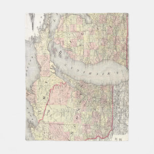 Vintage Karte von Michigan u. von Wisconsin (1862) Fleecedecke