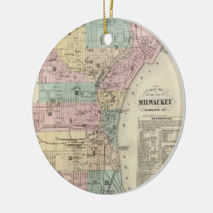 Vintage Karte von Milwaukee Wisconsin (1878) Keramik Ornament