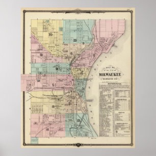 Vintage Karte von Milwaukee Wisconsin (1878) Poster