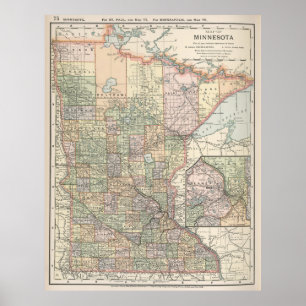Vintage Karte von Minnesota (1891) Poster