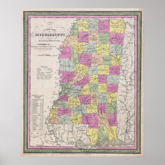 Vintage Karte von Mississippi (1853) Poster (Vorne)