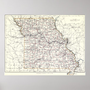 Vintage Karte von Missouri (1883) Poster