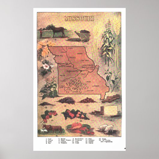 Vintage Karte von Missouri (1921) Poster (Vorne)