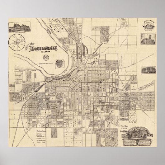 Vintage Karte von Montgomery, Alabama (1899) Poster (Vorne)