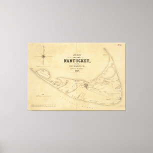 Vintage Karte von Nantucket (1838) Leinwanddruck