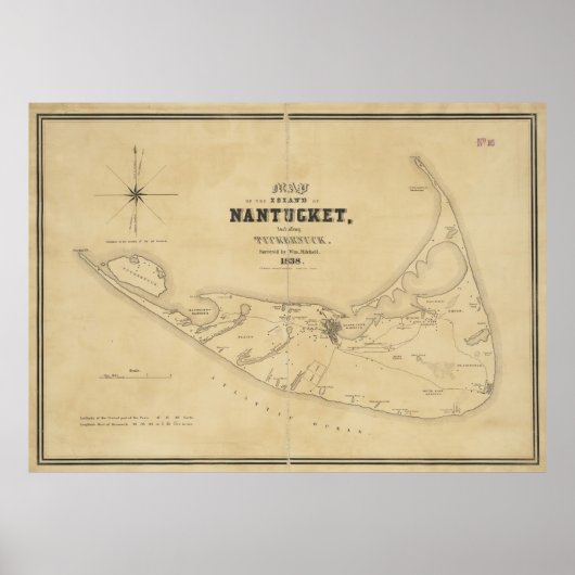 Vintage Karte von Nantucket (1838) Poster (Vorne)