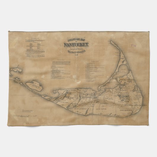 Vintage Karte von Nantucket (1869) Handtuch (Horizontal)