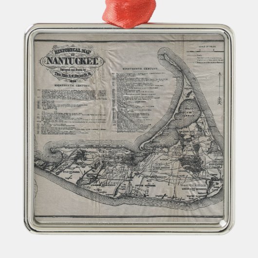 Vintage Karte von Nantucket Silbernes Ornament (Vorne)