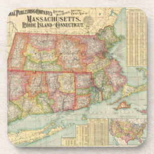 Vintage Karte von Neu-England States (1900) Getränkeuntersetzer