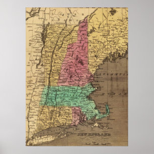 Vintage Karte von Neuengland (1836) Poster