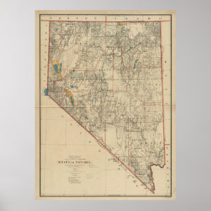 Vintage Karte von Nevada (1894) Poster