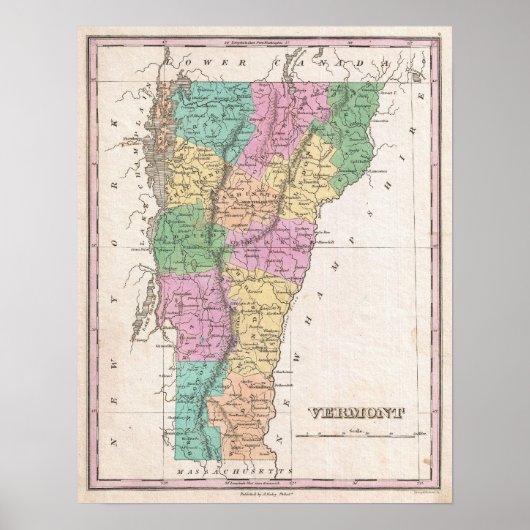 Vintage Karte von New Hampshire (1827) Poster (Vorne)