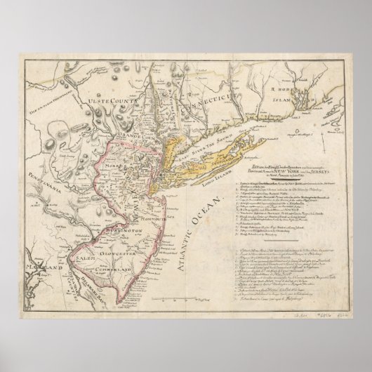Vintage Karte von New Jersey (1780) Poster (Vorne)