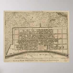 Vintage Karte von New- Orleansla (1761) Poster