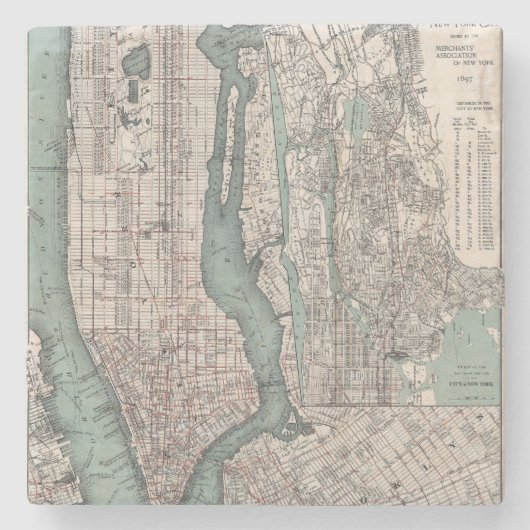 Vintage Karte von New York (1897) Steinuntersetzer (Vorderseite)