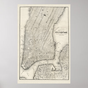 Vintage Karte von New York & Brooklyn, 1860 Poster