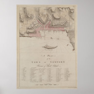 Vintage Karte von Newport RI (1781) Poster