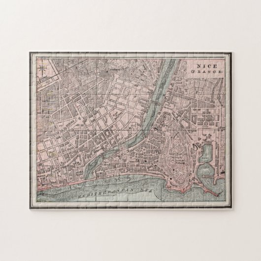Vintage Karte von Nizza (1901) Puzzle (Horizontal)