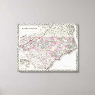 Vintage Karte von Nord-Carolina (1855) Leinwanddruck