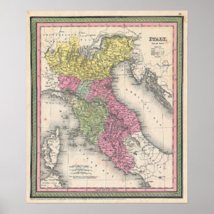 Vintage Karte von Norditalien, 1853 Poster