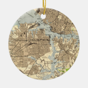 Vintage-Karte von Norfolk & Portsmouth Virginia (1 Keramikornament