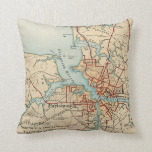 Vintage Karte von Norfolk und von Portsmouth VA Kissen