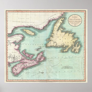 Vintage Karte von Nova Scotia und Neufundland (180 Poster