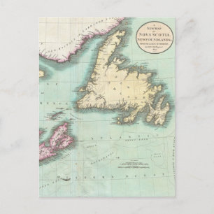 Vintage-Karte von Nova Scotia und Neufundland (180 Postkarte