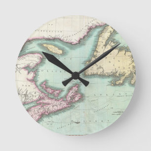 Vintage Karte von Nova Scotia und NewFoundland (18 Runde Wanduhr