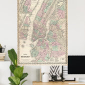 Vintage Karte von NYC und Brooklyn (1865) Poster (Heimbüro)
