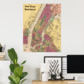 Vintage Karte von NYC und Brooklyn (1868) Poster (Heimbüro)