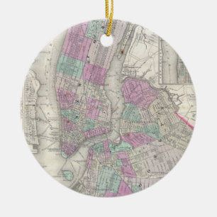 Vintage Karte von NYC und von Brooklyn (1866) Keramikornament