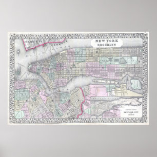 Vintage Karte von NYC und von Brooklyn (1867) Poster