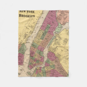 Vintage Karte von NYC und von Brooklyn (1868) Fleecedecke