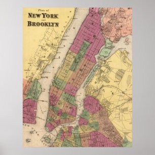 Vintage Karte von NYC und von Brooklyn (1868) Poster