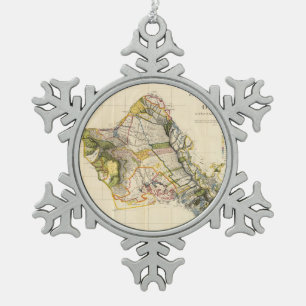 Vintage Karte von Oahu Hawaii (1906) Schneeflocken Zinn-Ornament