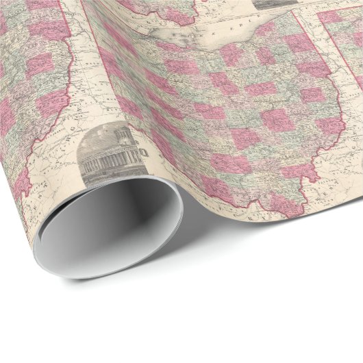 Vintage Karte von Ohio (1864) Geschenkpapier (Rolleneckpunkt)