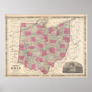 Vintage Karte von Ohio (1864) Poster