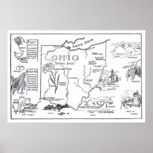 Vintage Karte von Ohio (1912) Poster