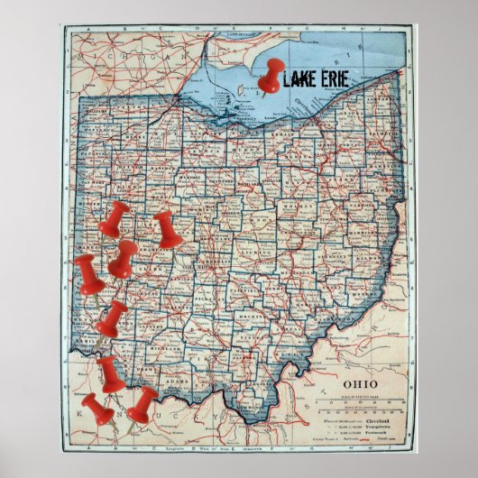 Vintage Karte von Ohio (1921), benutzerdefinierbar Poster (Vorne)