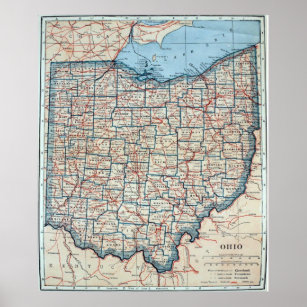 Vintage Karte von Ohio (1921) Poster