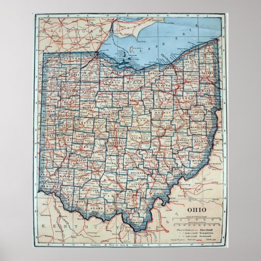 Vintage Karte von Ohio (1921) Poster (Vorne)