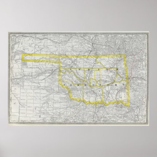 Vintage Karte von Oklahoma (1889) Poster (Vorne)