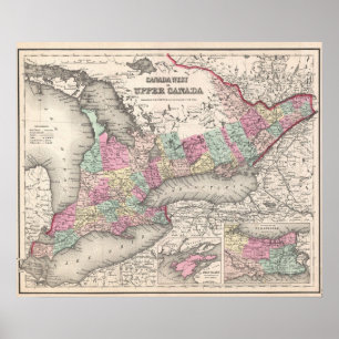 Vintage Karte von Ontario (1857) Poster